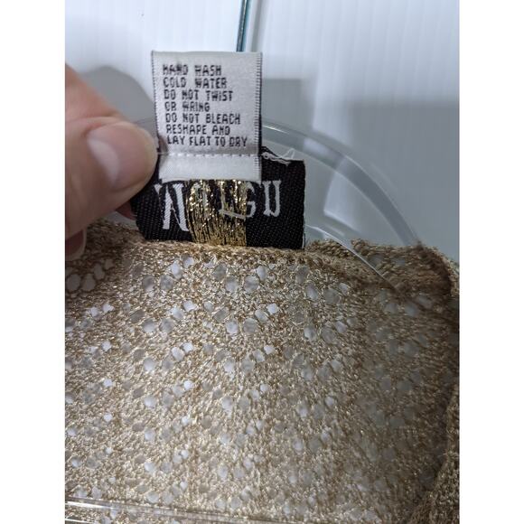 Vintage 80's Maren Gold Metallic Crochet V Neck Cardigan with Faux Two Piece - Picture 5 of 8